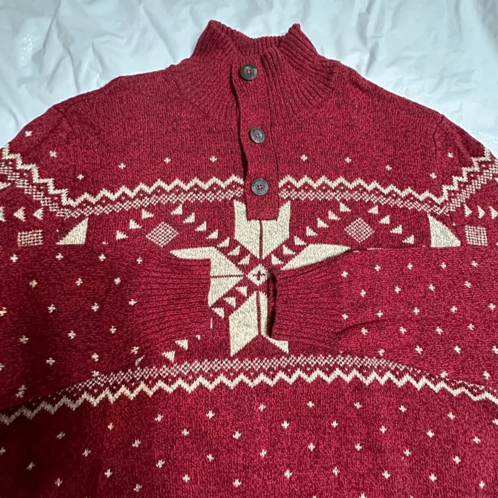 American Eagle Red Fair Isle 1/4 button pullover sweater size Large NWOT